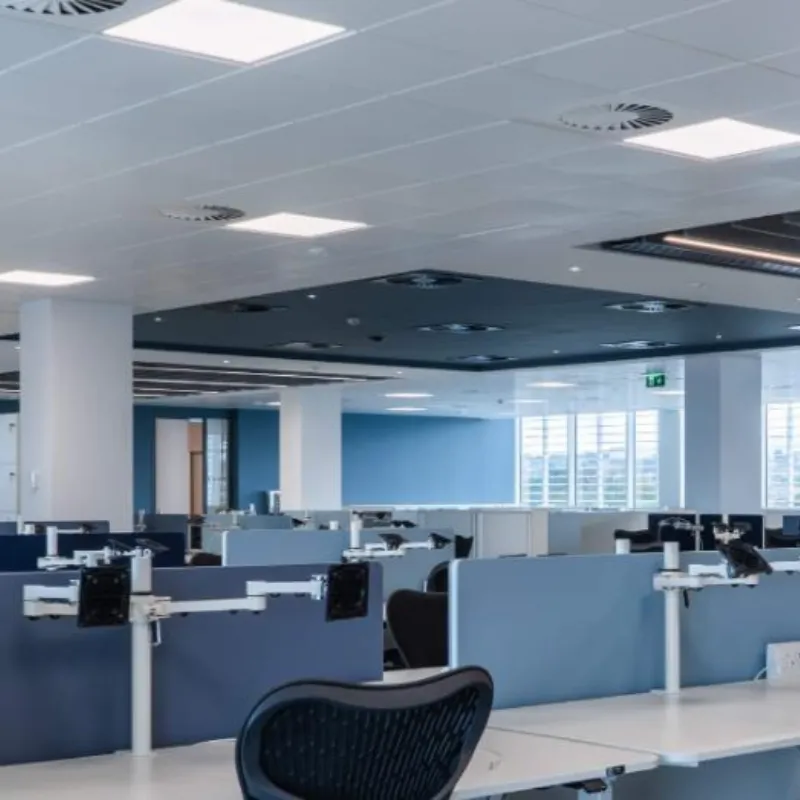 Ceiling swirl diffusers above the open-plan office at Zurich Enterprise House
