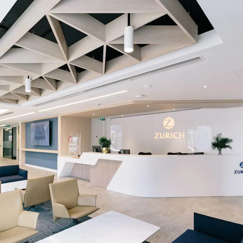 Reception desk and ceiling air distribution at Zurich Enterprise House